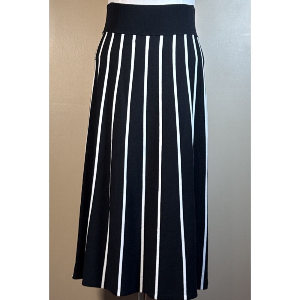 J.Crew 365 A-line Midi Sweater Skirt Pull-On Contrast Piping Black White Medium